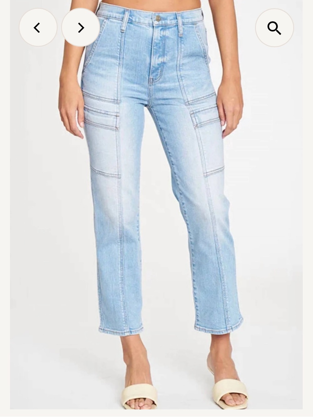 High-Rise Light Blue Ankle Jeans with Panel Stitching